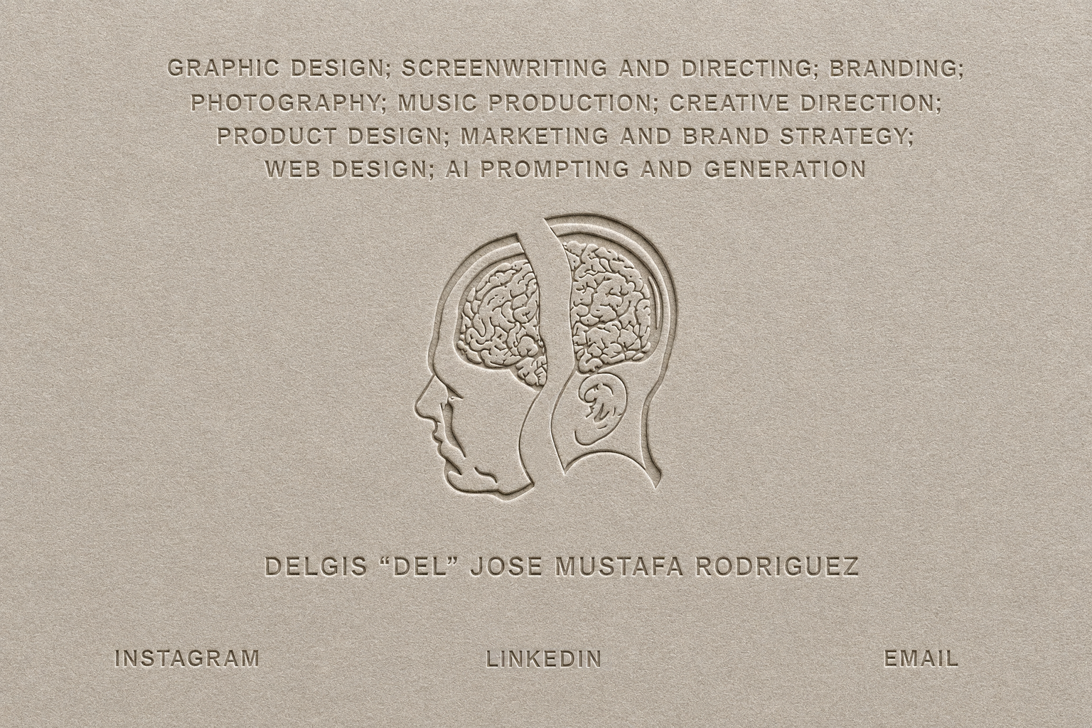 Delgis "Del" Jose Mustafa Rodriguez business card, front